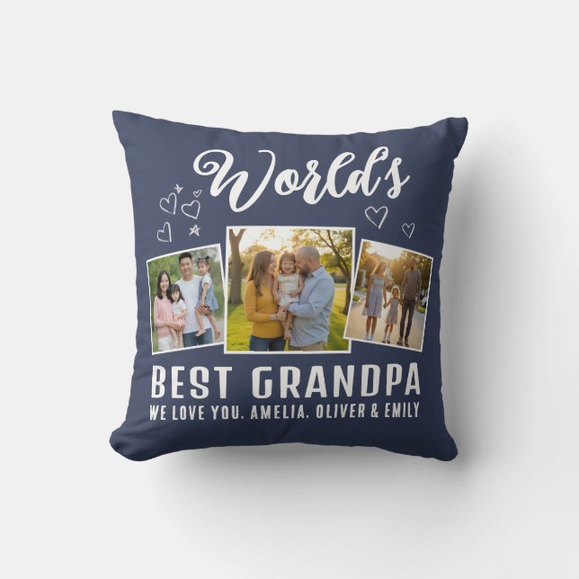 Almofada Custom World's Best Grandpa 3 Photo  (Frente)