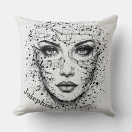 Almofada Customized Music Sheet Face Art Black White Artist
