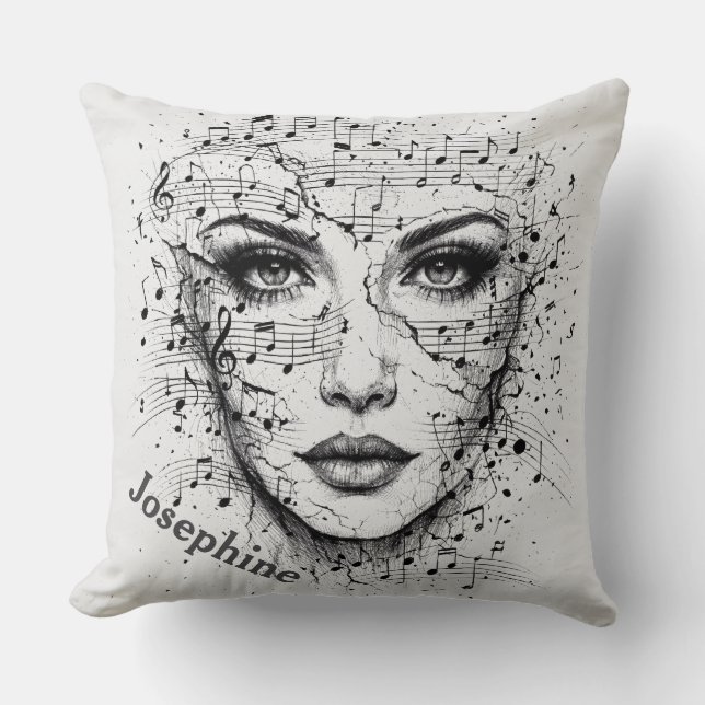 Almofada Customized Music Sheet Face Art Black White Artist (Frente)