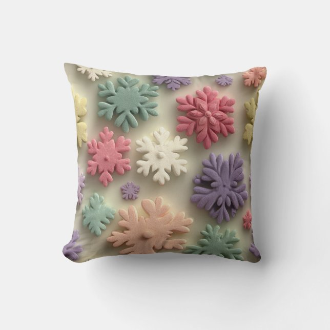 Almofada Cute 3D Pastel Snowflake Floral Throw Pillow (Frente)