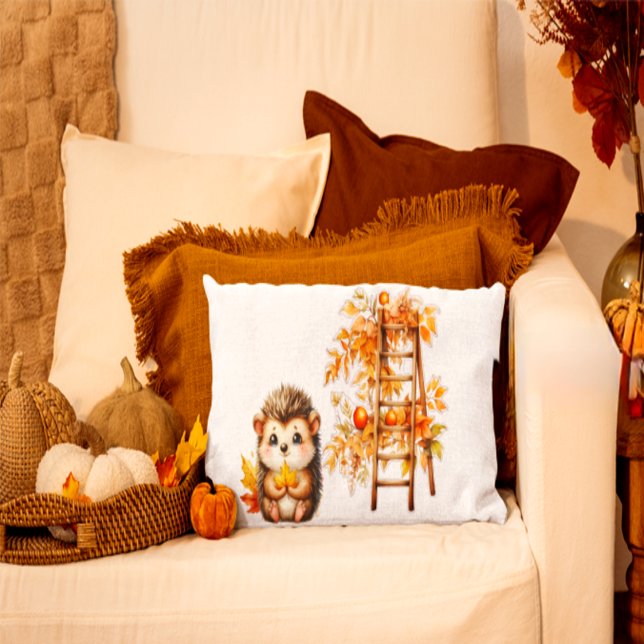 Almofada Cute Autumn Hedgehog with Harvest Ladder Illustrat (Criador carregado)