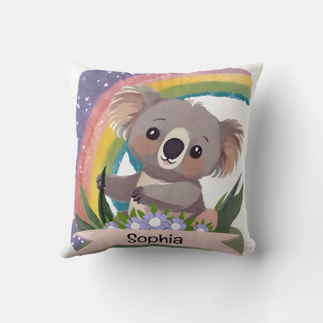Almofada Cute Baby Koala Rainbow Nome Personalizado (Verso)