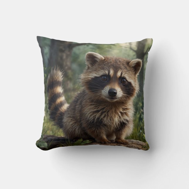 Almofada Cute baby raccoon cottage garden  (Frente)