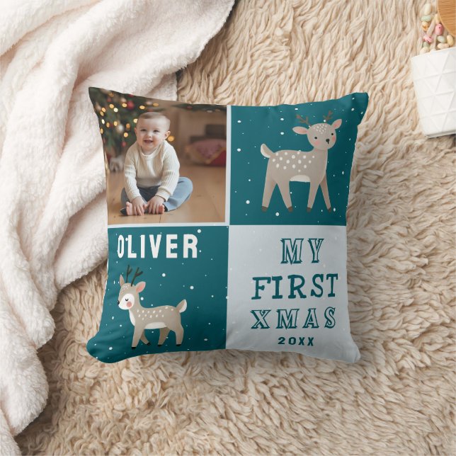 Almofada Cute Baby's 1st Christmas Photo Reindeer (Cobertor)