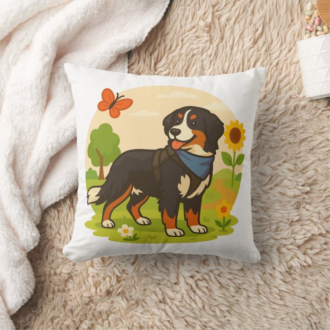 Almofada Cute Bernese Mountain Dog with Sunflower & Butterf (Cobertor)