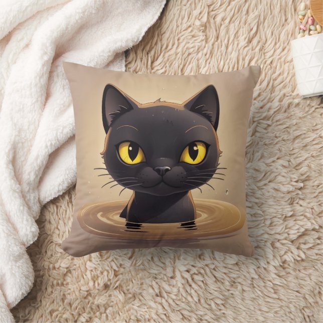 Almofada Cute Black Cat Swimming Decorative Art (Cobertor)