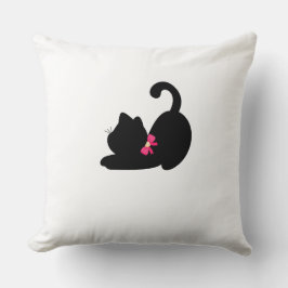 Almofada Cute Black Cat Throw Pillow | Elegant Pink Bow Tie
