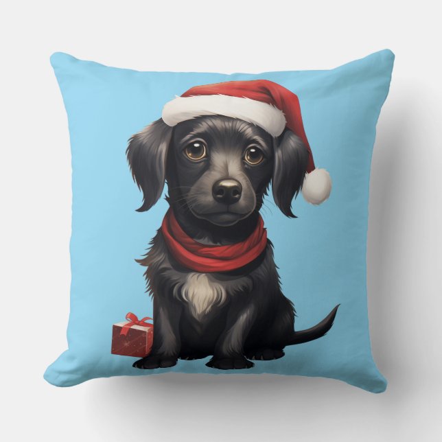 Almofada Cute Black Dog at Christmas (Frente)