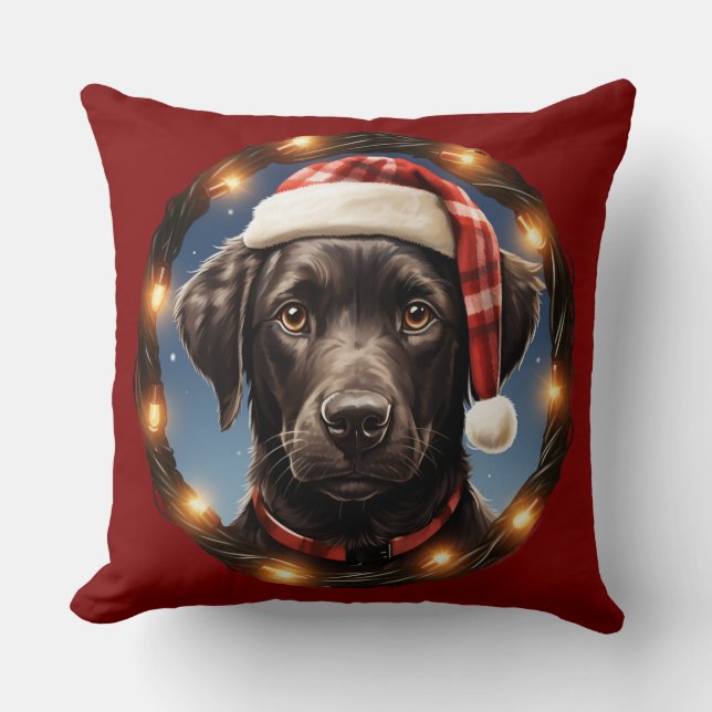 Almofada Cute Black Dog at Christmas (Frente)