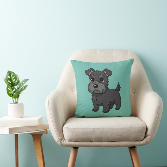 Almofada Cute Black Scottish Terrier Dog Green (Cadeira)