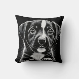 Almofada Cute Black & White Puppy – Cozy Dog Lover Pillow