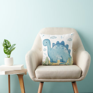 Almofada Cute Blue Dinosaur Nursery Throw Pillow Watercolor