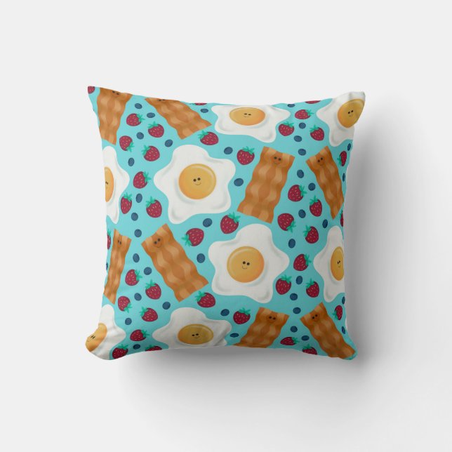 Almofada Cute Blue Eggs Bacon Strawberries Blueberries  (Frente)