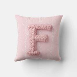 Almofada Cute boho pink crocheted letter F Round Pillow