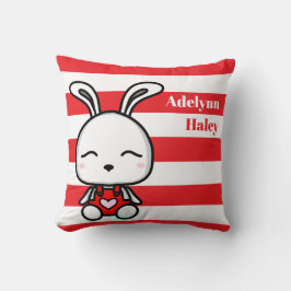 Almofada Cute Bunny Red Striped Birth Stats Throw Pillow
