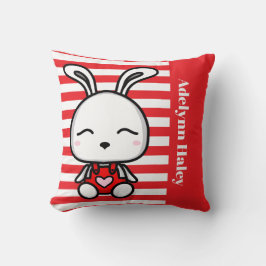 Almofada Cute Bunny Red Striped Throw Pillow