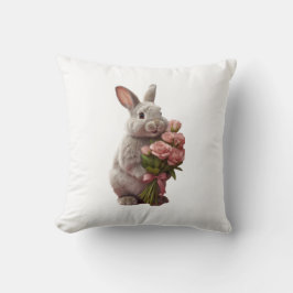 Almofada  “Cute Bunny with Pink Roses” Adorable Art Design