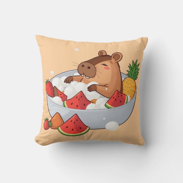 Almofada Cute Capybara Fruit Bath Spa Day Kawaii Animal Ill (Frente)