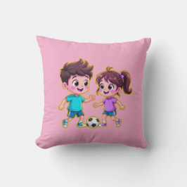 Almofada Cute Cartoon Boy and Girl Playing Soccer Together 