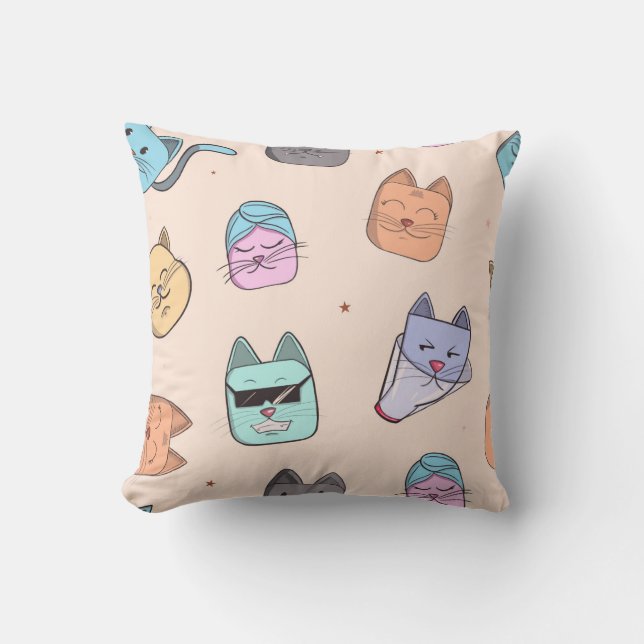 Almofada Cute Cartoon Cat Kitty Faces Pattern Patterns | Pa (Frente)