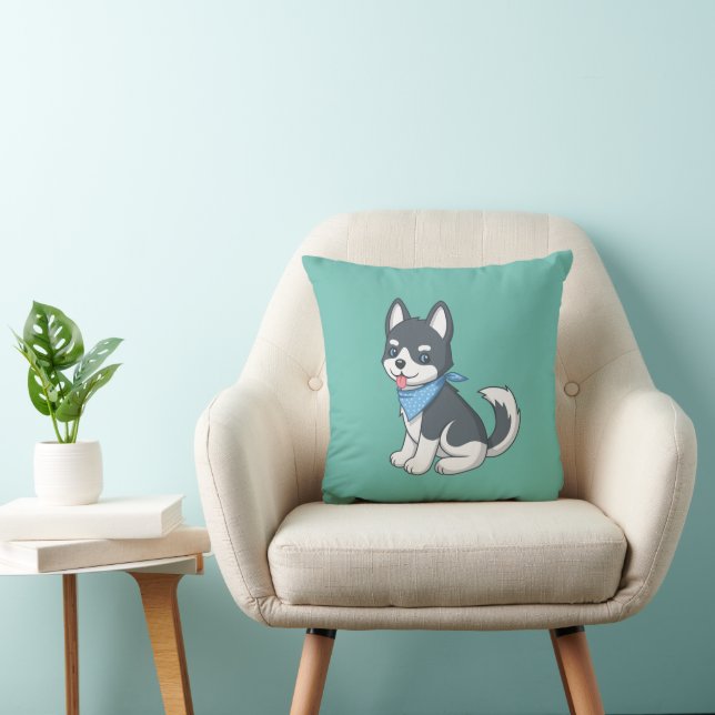 Almofada Cute Cartoon Husky Puppy Dog on Green (Cadeira)