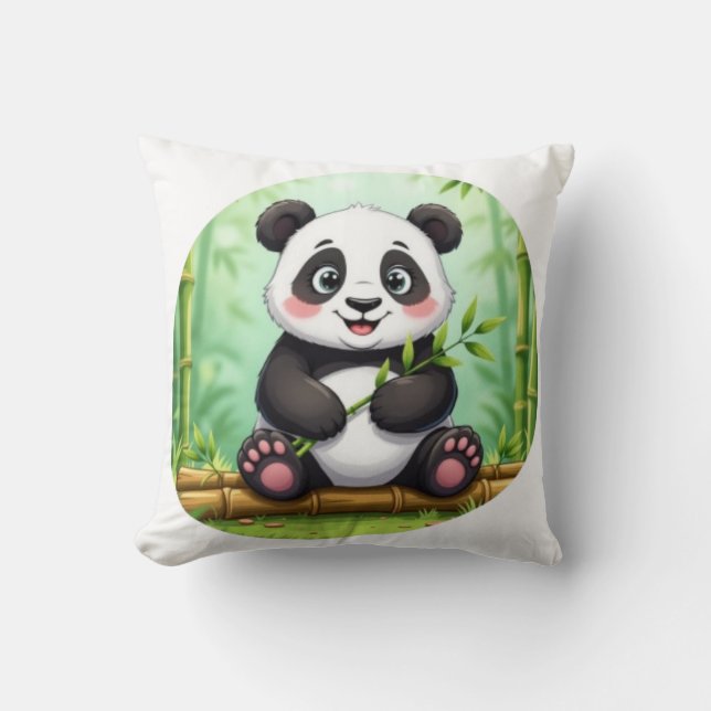 Almofada Cute Cartoon Panda on Bamboo Patch (Frente)