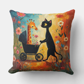 Almofada Cute Cat Giraffe Throw Pillow