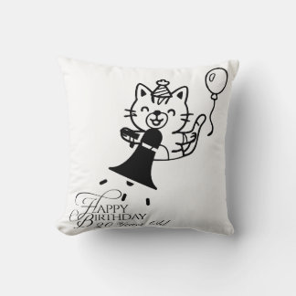 Almofada Cute Cat Happy Birthday Throw Pillow