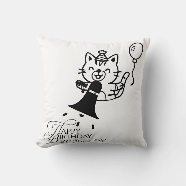 Almofada Cute Cat Happy Birthday Throw Pillow (Frente)