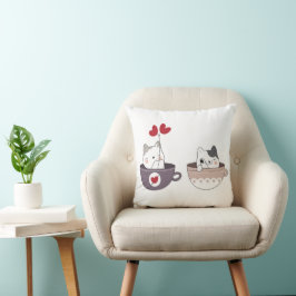 Almofada Cute Cats in Cups with Heart Balloons