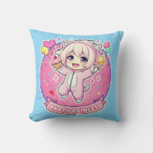 Cute Chibi Anime Girl Party Princess Throw Pillow