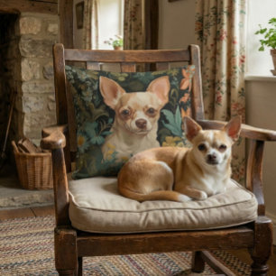 Almofada Cute Chihuahua em Jardim Estilo William Morris