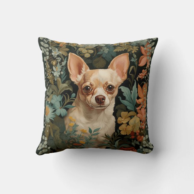 Almofada Cute Chihuahua in William Morris Style Garden (Verso)