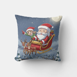 Almofada Cute Christmas Chibi Santa and Elf Pillow