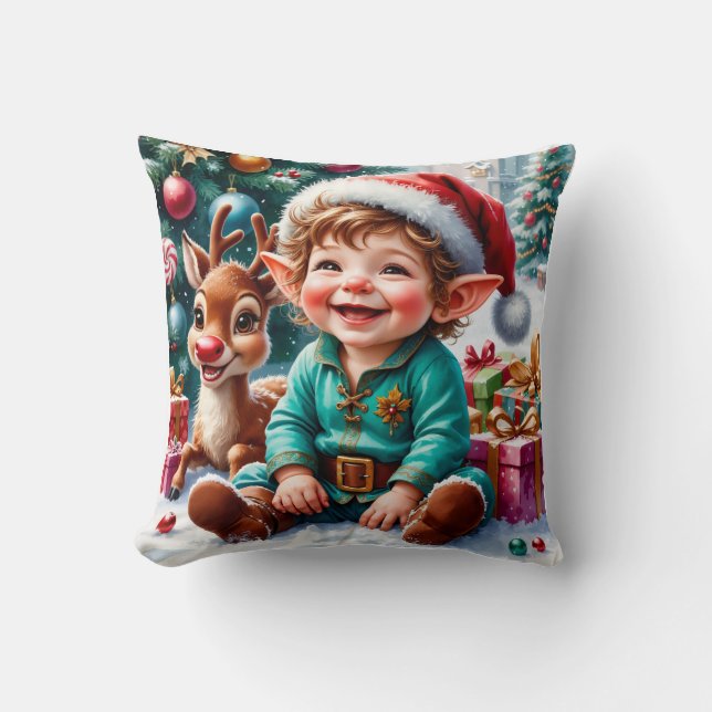 Almofada Cute Christmas Elf & Reindeer  (Frente)