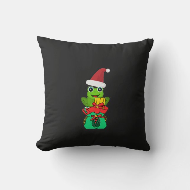 Almofada Cute Christmas Frog with Gifts _ Funny Holiday  (Frente)