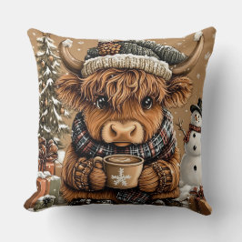 Almofada Cute Christmas Highland Cow Throw Pillow