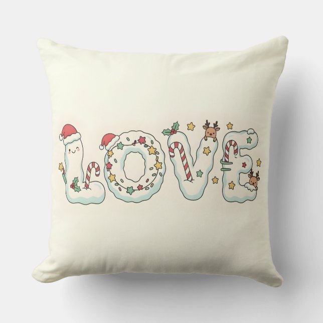 Almofada Cute Christmas Love Festive Throw Pillow (Frente)