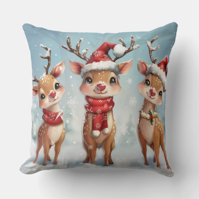 Almofada Cute Christmas Reindeer Throw Pillow (Frente)