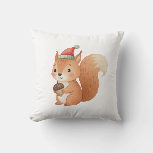 Almofada Cute Christmas Squirrel with Acorn Sticker (Frente)