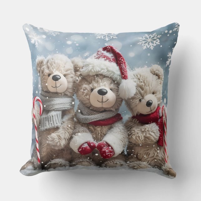 Almofada Cute Christmas Teddy Bear Throw Pillow (Frente)