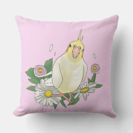 Almofada Cute Cockatiel Floral Illustration