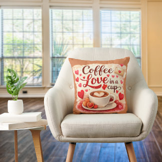 Almofada Cute Coffee Love in a Cup Valentine Quote Brown
