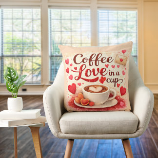 Almofada Cute Coffee Love in a Cup Valentine Quote Pink