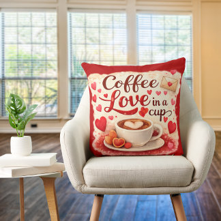 Almofada Cute Coffee Love in a Cup Valentine Quote Red