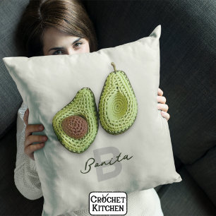 Almofada Cute Cottagecore Crochet Avocado Monograma