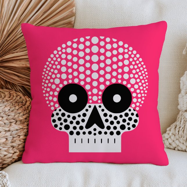 Almofada Cute Crânio de Bolinhas Rosa de Halloween Assustad (Criador carregado)