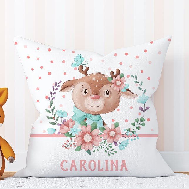 Almofada Cute Deer Floral Reversível (Criador carregado)
