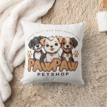 Cute Dog Lovers "Paw Paw Pet Shop" Throw Pillow