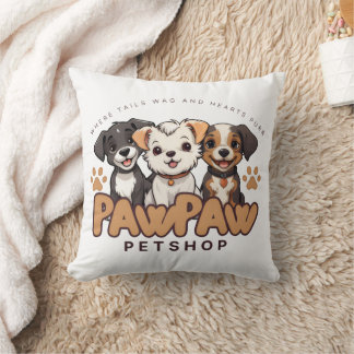 Almofada Cute Dog Lovers "Paw Paw Pet Shop" Throw Pillow